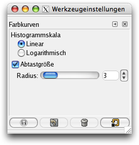 Eigenschaften des Werkzeuges Kurven